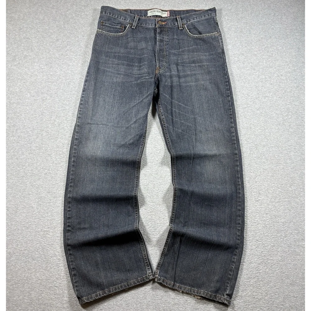 Vintage Levis 567 Loose Bootcut Jeans Mens 36x34 Y2K Dark Wash Button Fly Baggy